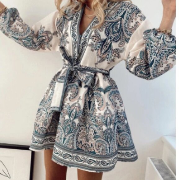 Dress Spring New Print Lantern Sleeve Ladies Dress, Size L - Picture 1 of 6